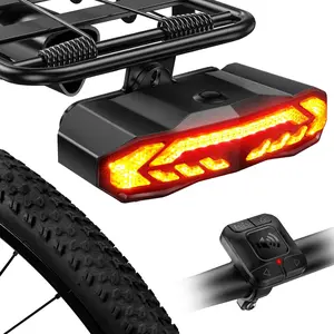 Smart Bike Tail Light for Cargo Rack with Turn Signals and Brake Light, Auto On/Off USB Rechargeable Wireless Remote Bike Horn Alarm Rear Bike Light Reflector Bicycle Tail Light with Rack Mount