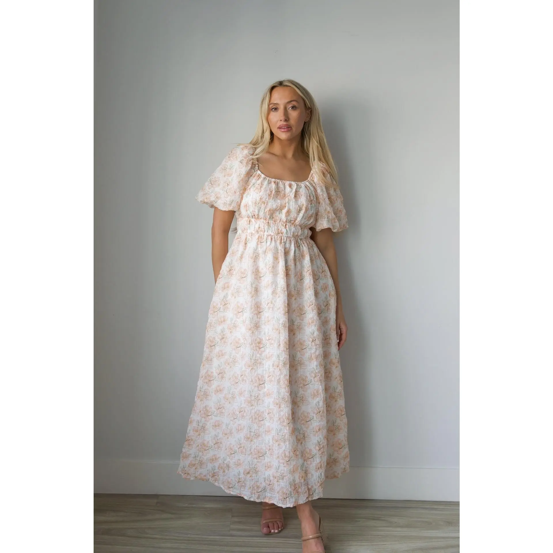 Blossom Floral Print Midi Dress - Peachy