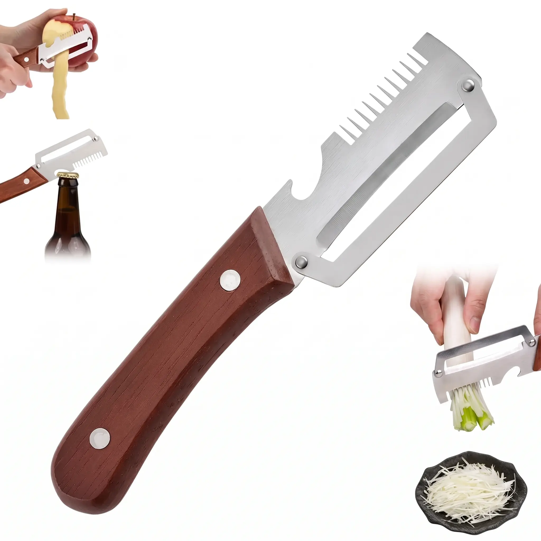 Multi-Functional Vegetable Peeler for Kitchen,Stainless Steel Peeler with Wooden Handle and Bottle Opener,Kitchen Tool for Apple Fruit Veggie Pumpkin,Gifts for Mom#SummerWins #DealsForYouDays