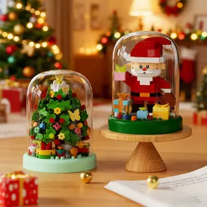 Christmas Dream Series Micro Bead Building Blocks, Round Dome Christmas Tree Santa Decoration, Festive Holiday Ornament Set