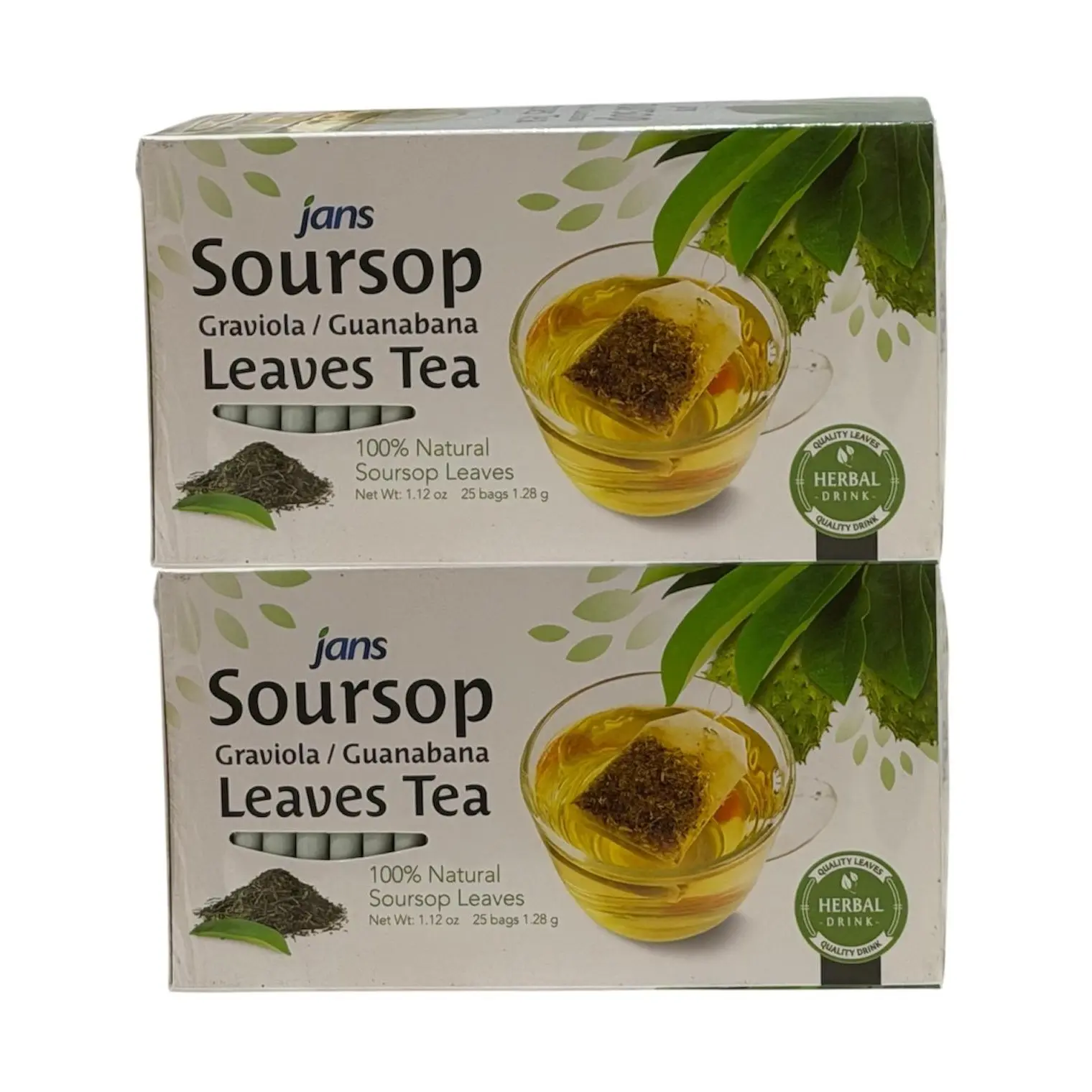 50 Soursop Tea Bags, from 100% Natural Pure Soursop Graviola Leaves, Improve Digestion, Support Healthy Skin & Sleep, Herbal Tea Caffeine-free, Hojas De Guanabana Tea, Non-GMO, Pack of 2, Beverage, Packaged Herbal Tea