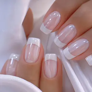 Upgrade Your Look: 24pcs Nail Art Set with Soft Nude White Tips, Detachable Fake Nails, Jelly Glue, 1 Nail File