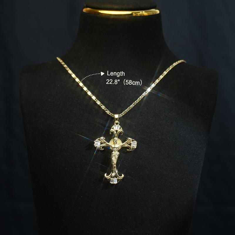 MEIITRUE 14K Gold Plated Cross Pendant Necklace for Women, Dainty Rhinestone Cross Faith Necklace for Party, Trendy Jewelry Gift