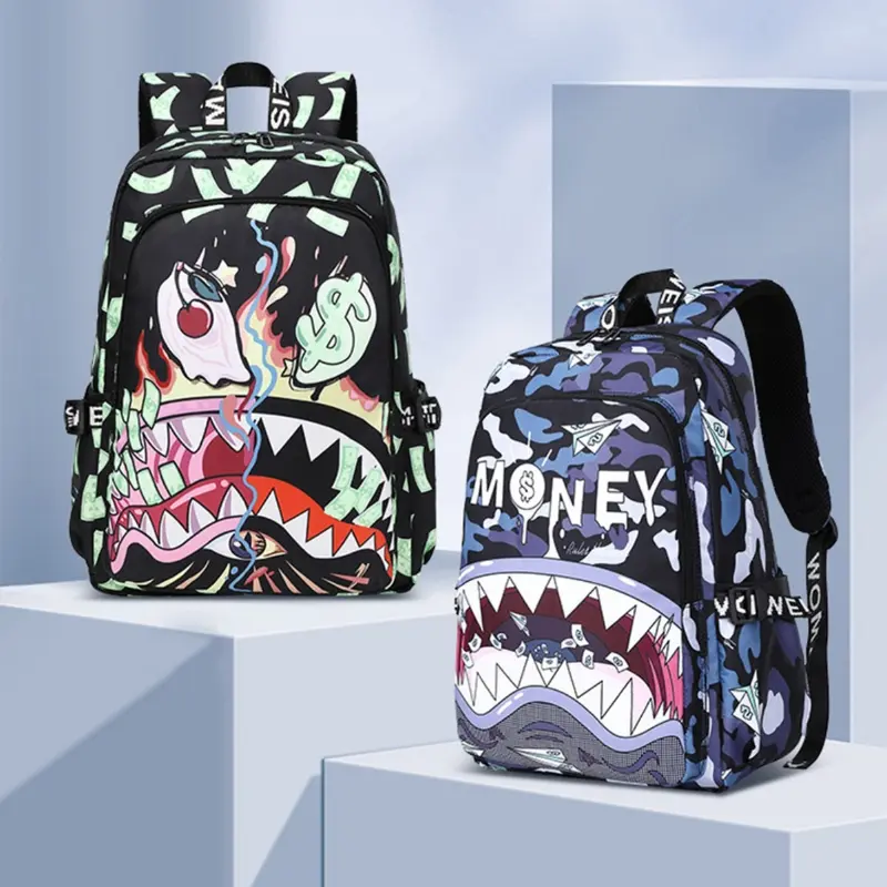 Streetwear Shark Graphic Backpacks for Teens & Students! With Unique Money Print & Graffiti Design, Durable School Bags for Boys/Girls, Cool Daily Use Backpacks. Fashion - Forward School Backpacks Available Online
