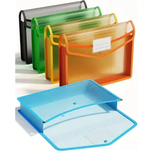 ThinkTex Plastic Expanding File Folder - Transparent Envelopes with Snap Closure, No Dividers, Large Capacity, Assorted Colors, Fits Letter/A4 Size - 5 Packs