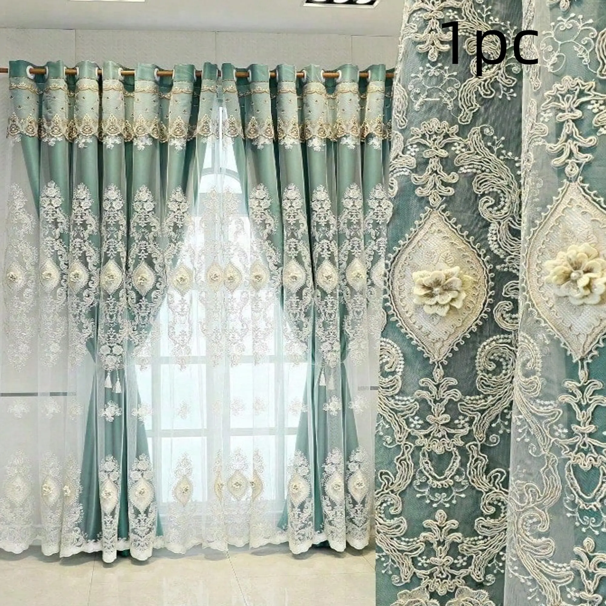1pc Luxury Embroidered European Style Blackout Window Cover Curtain, UV Protection, Ring Top Hanging, Suitable for Living Room Bedroom Kitchen Balcony Decor, Blackout Curtains