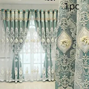 1pc Luxury Embroidered European Style Blackout Window Cover Curtain, UV Protection, Ring Top Hanging, Suitable for Living Room Bedroom Kitchen Balcony Decor