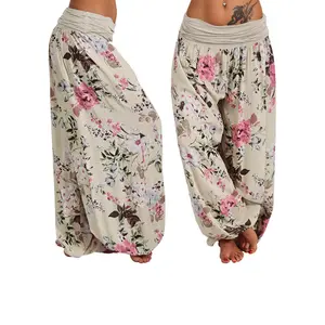 Women Loose Casual Harem Pant Floral Print Holiday Yoga Pants Cotton Fit Trouser Womenswear Bottom Check