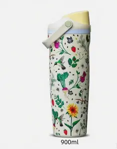 Floral Travel Tumbler with Straw Handle 30oz