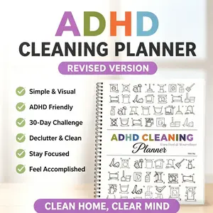 ADHD Cleaning Planner Revised Version Simple Visual 30-Day Challenge Declutter Clean Stay Focused Feel Accomplished Clean Home Clear Mind office accessories