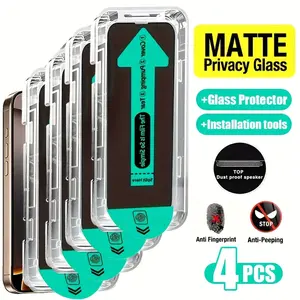 4 Pack Matte Anti-Peeping Tempered Glass For iPhone 17/16/16e/15/14/13/12/11/17 Pro Max/16 Pro Max/17 Pro/Plus/Air/X/XR/XS Max,9H+ Privacy Anti-Fingerprint Screen Protector Film,Dynamic Island Compatible,Anti-Scratch,Full Coverage,Case Friendly