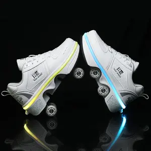 2026 noisy shoes noisy shoes four-wheel roller skates dual-use roller skates transformable shoes double-row roller skates with seven-color ambient breathing lights four wheels