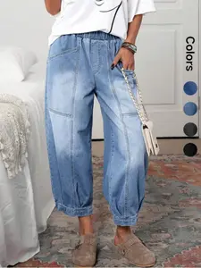 New Four-Season Loose Fit Harem Ankle Jeans Pants for Young Fashionistas, Casual Mid-Waist Elastic Denim Womenswear Jeans for Daily Wear and Street Style