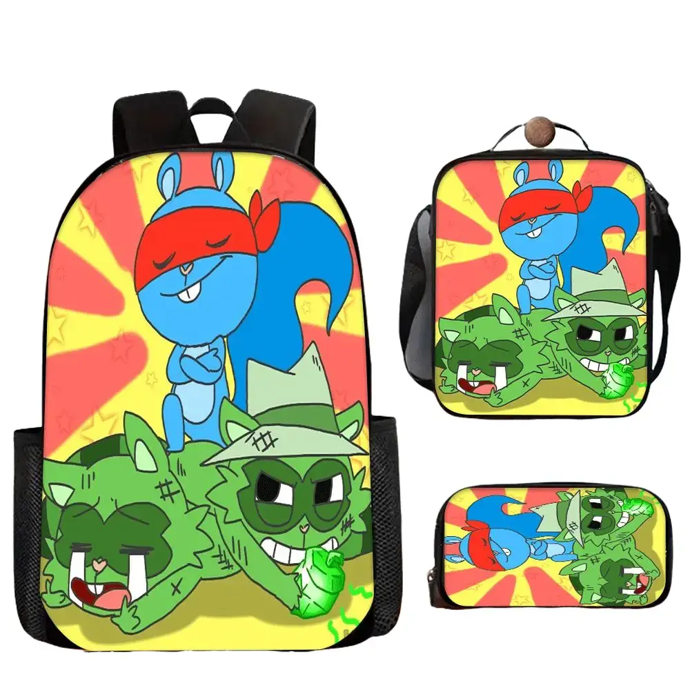 Kids 3-Piece Backpack Set, Water Resistant 600D Oxford School Bag with Insulated Lunch Box & Pencil Case, Cartoon Raccoon Print, Fits 15-Inch Laptop, 15-Inch Laptop Space, Adjustable Shoulder Strap, Animation Fans, Avoid Bleach, Cartoon Art, Animal Prints