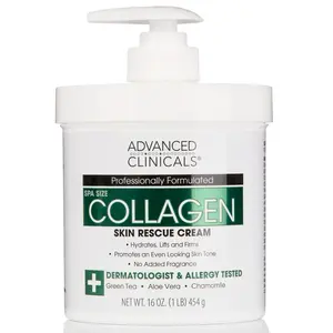Advanced Clinicals Collagen Skin Rescue Cream 16 oz (454 g) - Hydrating, Lifesaving, Suitable for Adults, Dermatologist & Allergy Tested Body Care Moisturizer Comfort body moisturizer