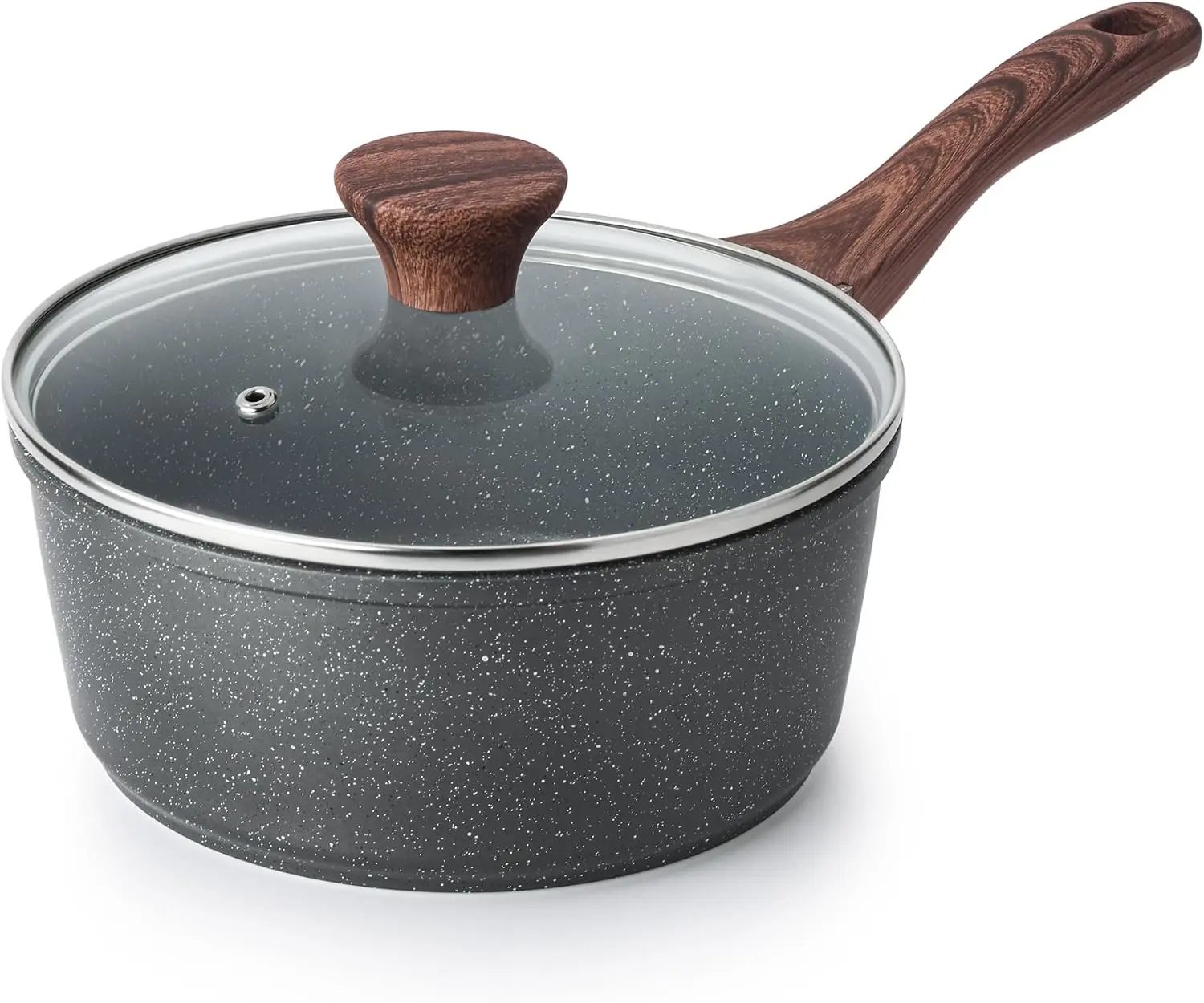 Nonstick Saucepan with Lid, 1.5 Quarts Small Pot with Swiss Granite Coating, Stay-cool Handle, Multipurpose Handy Sauce Pot Small Kitchen Cooking Pot, Induction Comptable, PFOA Free