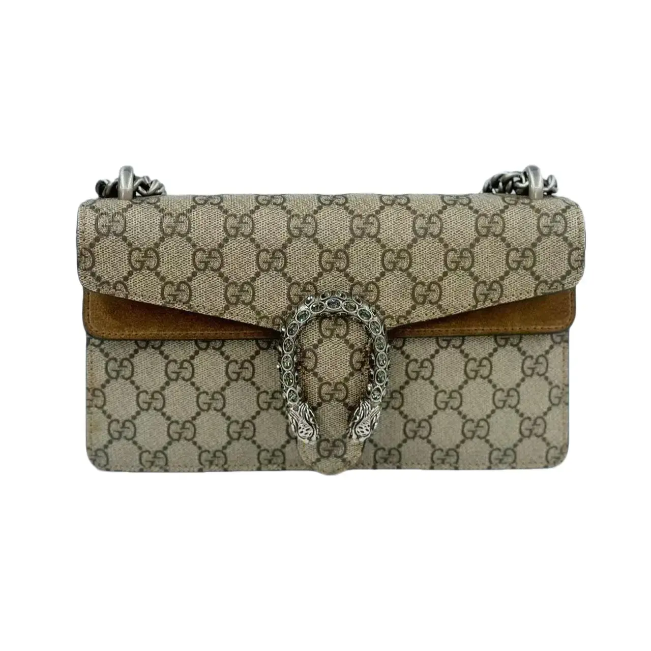 Pre-owned Coated Canvas crossbody Gucci Dionysus Small Shoulder Bag – GG Supreme Canvas and Crystal Tiger Head Closure