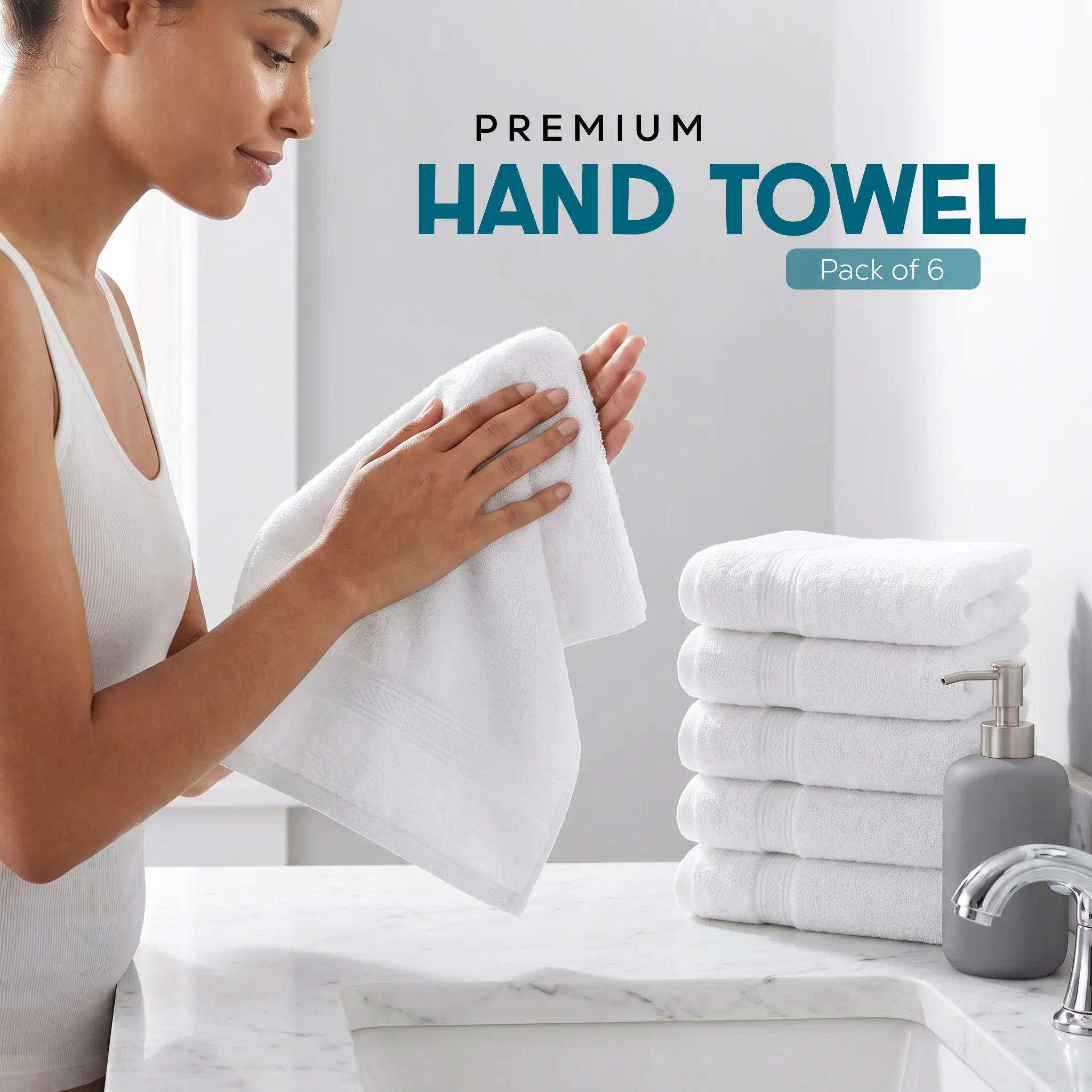 Utopia Towels Premium Hand Towels 6 Pack, 16 x 28 Inch, 100% Ring Spun Cotton, 600 GSM, Soft, Highly Absorbent & Quick Dry Bathroom Towels
