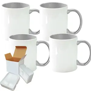 4-Pack 11 oz Silver Inner Handle Sublimation Mugs with Foam Shipping Box