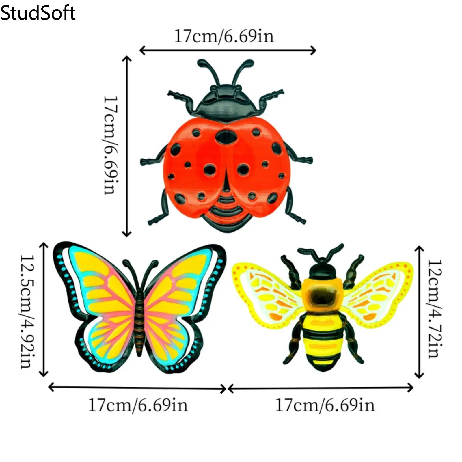 3D Metal Simulation Insect 3-Piece Wall Decor Set - Handmade Iron Art Butterfly, Bee, Ladybug Sculptures, Home & Garden Statues Figurines, Ideal for Art Lovers