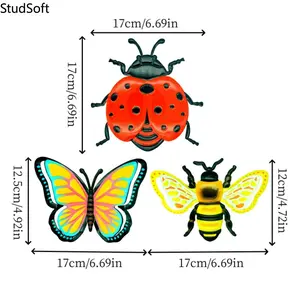 3D Metal Butterfly Bee & Ladybug Wall Decor, Handmade Iron Art, Simulation Insect Wall Sculptures for Home & Garden