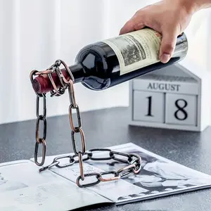 Iron Chain Wine Bottle Holder, Decorative Hanging Wine Rack, Novelty Suspended Bottle Display Stand, Modern Home Decor Accessory, Elegant Centerpiece for Living Room, Kitchen Storage Organizer - 1pc