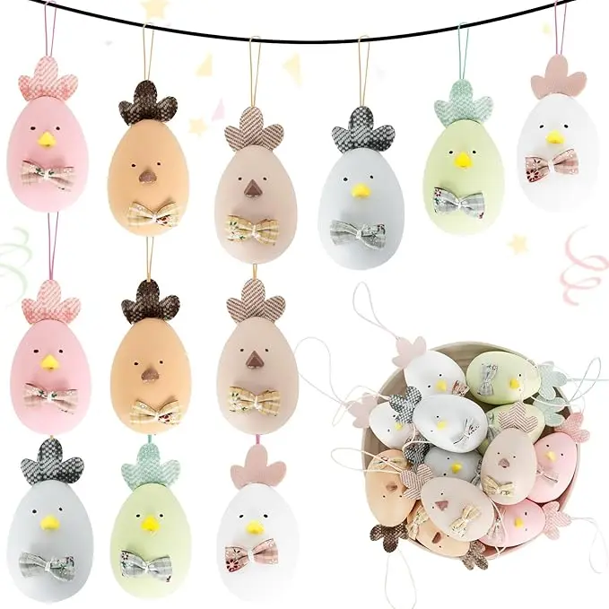 12pcs Multicolored Hanging Artificial Easter Egg Ornaments for Tree, Basket, DIY Crafts & Easter Party Favors