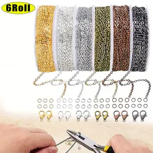 60 Ft Jewelry Making Chains Set 2mm Stainless Necklace Chains for Jewelry Making, Metal Chains Kit with 180Pcs Jump Rings and 60Pcs Lobster Clasps for DIY Jewelry Necklace Bracelet Anklet Making