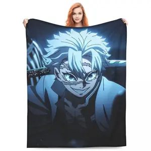 Wind Hashira Shinazugawa Flannel Blanket Anime Demon Slayer Novelty Throw Blankets for Sofa Bedding Lounge Plush Thin Quilt