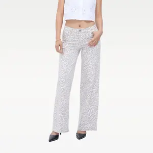 BlueMoment Luna Women's Stretchy Mid-Low Rise Leopard Print Wide Leg Jeans – Y2K Aesthetic Baggy Denim Pants