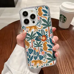 Leopard-Pattern Magnetic Clear Compatible with MagSafe Shockproof Protective Phone Case for iPhone X Xsmax 11 12 13 14 15 16 Pro Max Tropical Jungle