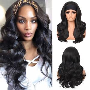 Wear and Go Body Wave Headband Wig Synthetic Wavy Wig for Black Women Glueless Wig with Headband Attached Heat Friendly 22 inch