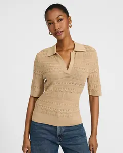 Express Pointelle Short Sleeve Johnny Collar Sweater Polo