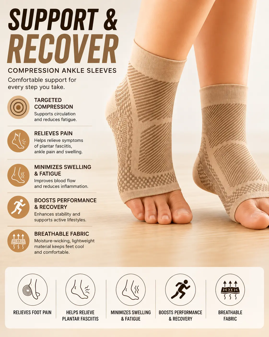 Plantar Fasciitis Compression Sock - Ankle Support Sleeve for Achilles Tendonitis & Heel Pain, Foot