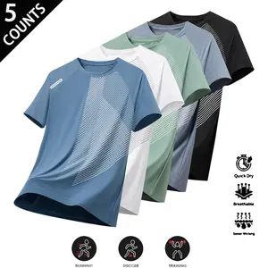 Men's 5-Pack Striped Athletic Fitted-Cut Quick-Dry Ice Cooling Sports T-Shirts, Sports Apparel for Gym & Running Workouts