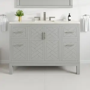 Cambridge 48 in. Gray Single Sink Bath Vanity with Quartz Top and Undermount Porcelain Sink