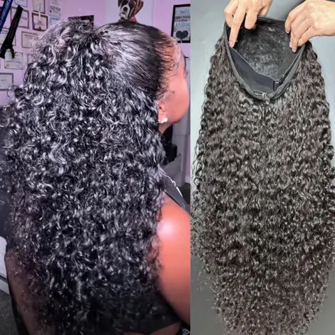 Kinky Curly Half Wig Human Hair 200% Density Wear Go Glueless Wigs Human Hair 20 26 Inch Curly 3 In 1 Half Wigs For Women Drawstring Seamless Flip Headband Wig Beginner Friendly