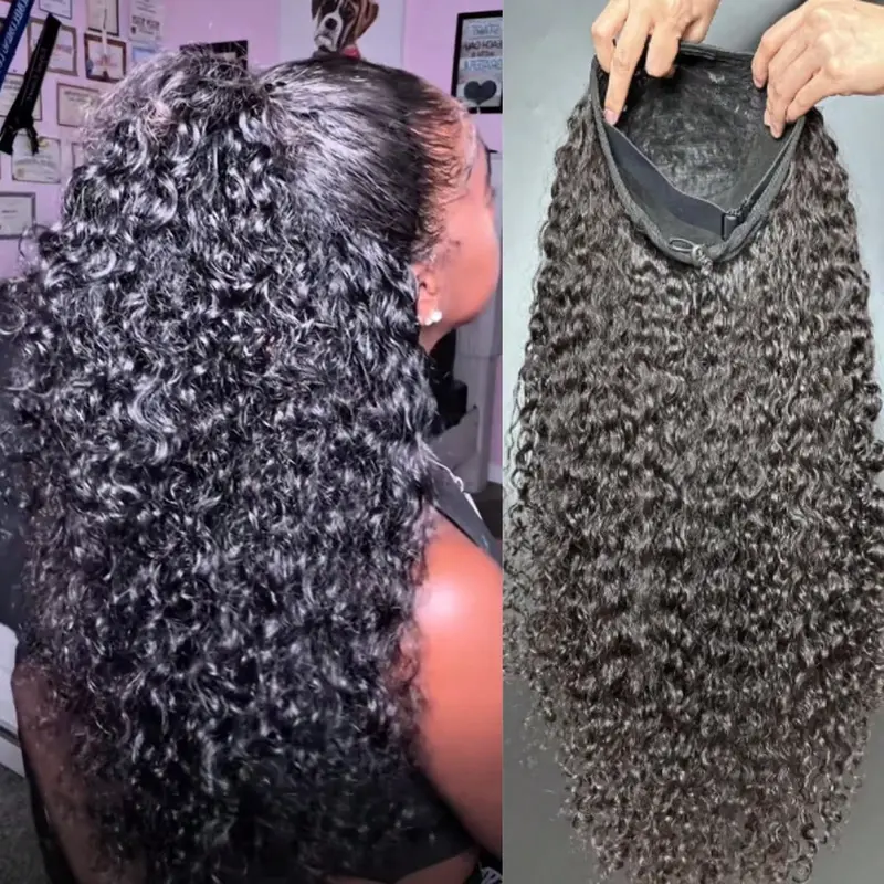 Kinky Curly Half Wig Human Hair 200% Density Wear Go Glueless Wigs Human Hair 20 26 Inch Curly 3 In 1 Half Wigs For Women Drawstring Seamless Flip Headband Wig Beginner Friendly