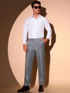 INSPIRE CHIC Sequin Pants Men Straight Leg Shiny Trousers 70s Disco Party Metallic Pants