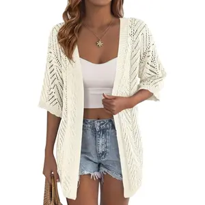 PrettyGarden Women's Crochet Coverups Lightweight Summer Cardigans Short Sleeve Knit Spring Boho Beach Vacation Clothes#SummerVibes