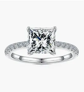 Princess Cut 925 Sterling Silver Moissanite Ring - Sparkling Solitaire Engagement Band