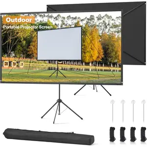Outdoor Projector Screen 100 Inch, 16:9, High , Projector Screen with Stand, Wind-resistant Design for Portable Projection Screen Outdoor, With Ropes and Spikes, 4K Image for  Theater, Camping