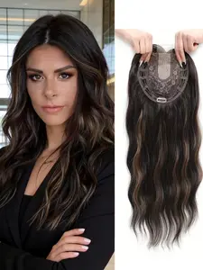 Premium Kanekalon Hair Topper | 22" Wavy Clip-In with Bangs | Natural Volume for Thinning Hair | Your Go-To for Daily Confidence | Synthetic Extensions