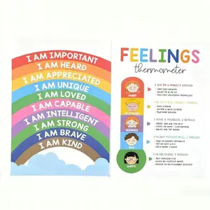Viral Calming Corner Posters for Kids - Emotions Wheel & Affirmation Charts, Laminated Classroom & Therapy Decor, Mental Health Wall Art for Preschool