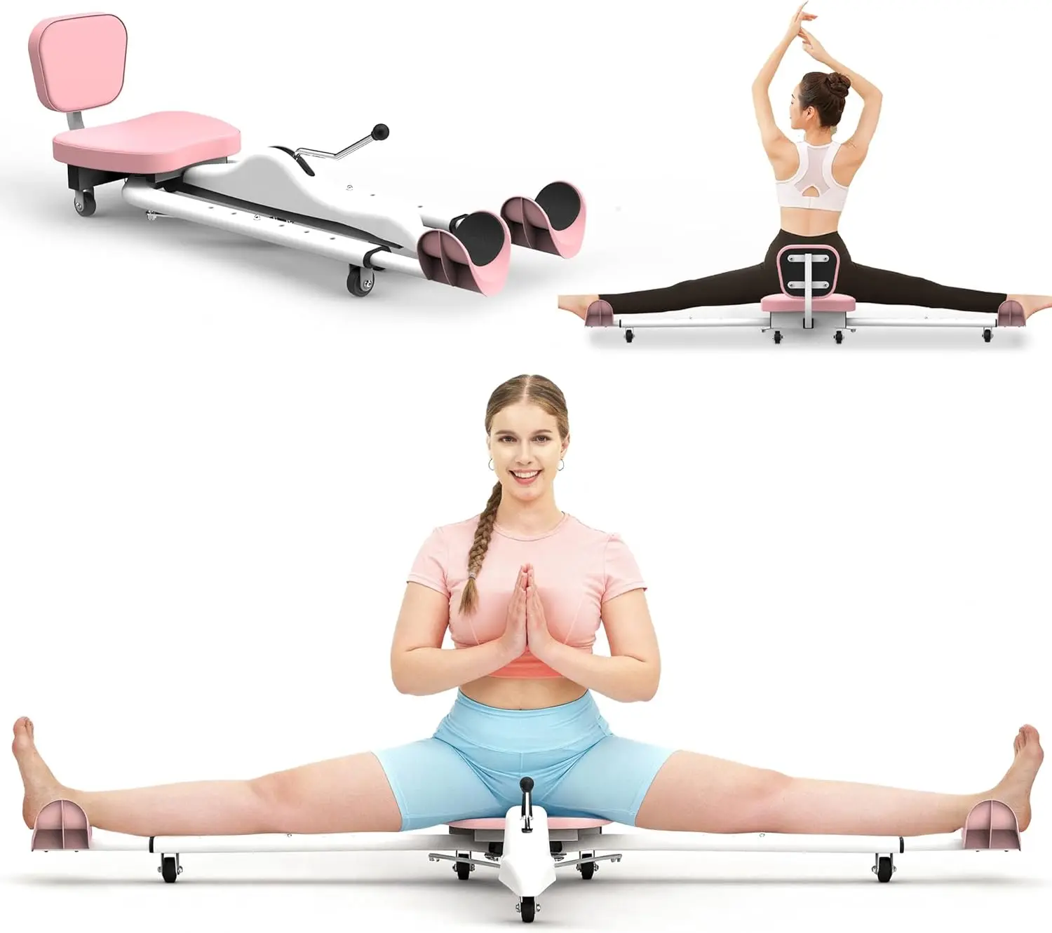 Professional Leg Extension Machine |       Adjustable split machine suitable for yoga, dance, and martial arts flexibility training |       Home Fitness Equipment with Backrest Cushion (Pink)