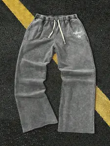 Men's Plus Size Vintage Washed Star Graphic Drawstring Wide Leg Sweatpants, Retro Streetwear Casual Baggy Pants for Daily Wear, Street Style, Menswear & All Season, Casual Lounge Pants