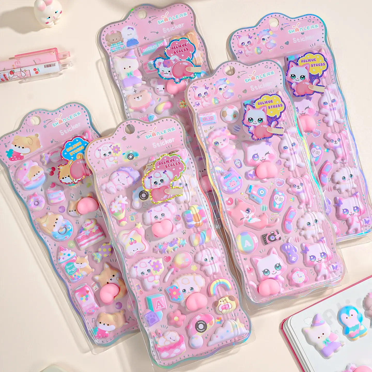 Kawaii 3D Puffy Vinyl Sticker Set - Cute Squishy Character Decal Set for DIY Crafting, Phone Case & Laptop Decoration