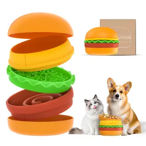PetFusion 5-in-1 Cat Bowls Set - Tilted Bowl Elevated Bowl Slow Feeder Lick Mat Non-slip Bowl for Dog & Cat Burger Design Healthy Material Pet Gift