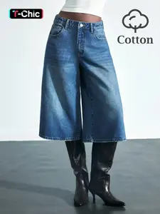 Women's New Denim Mid-Thigh Pants Spring Summer Breathable Comfort Trendy Fashion Design Elegant Lady Women's Mid-Thigh Pants Fitted Button Chic Aesthetic Jean Womenswear