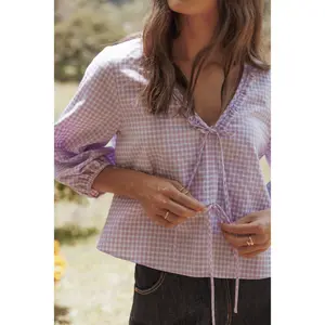 Fainche Front Tie Top - Lilac Gingham